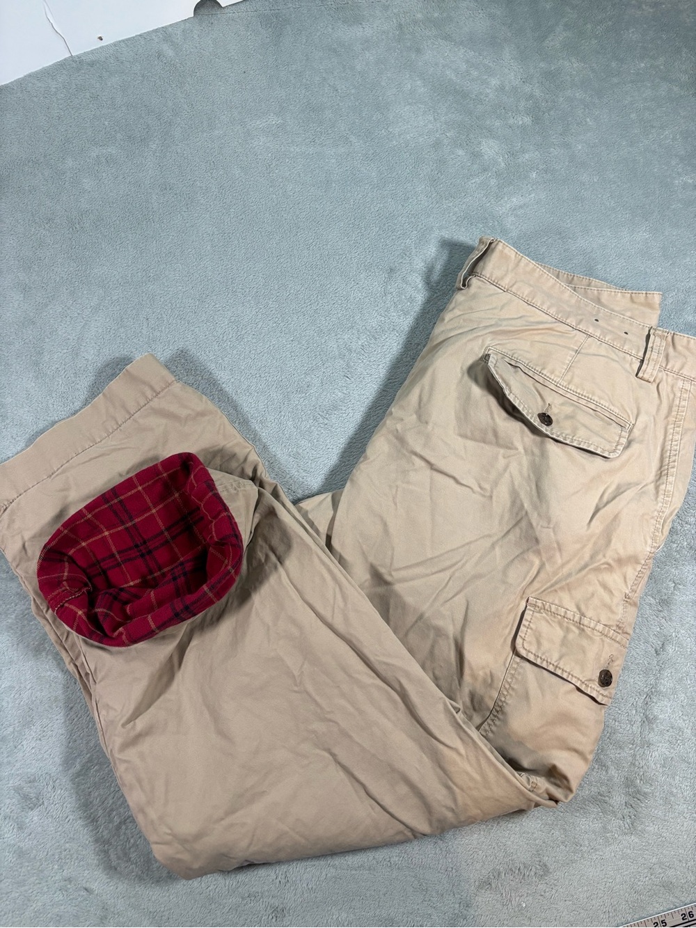 Vintage Eddie Bauer Flannel Lined Cargo Pants Khaki 35x32